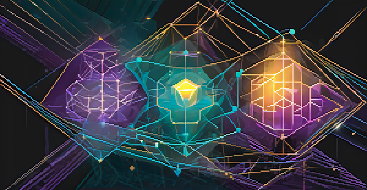 An abstract image showing interconnected geometric shapes symbolizing different blockchains with glowing lines.