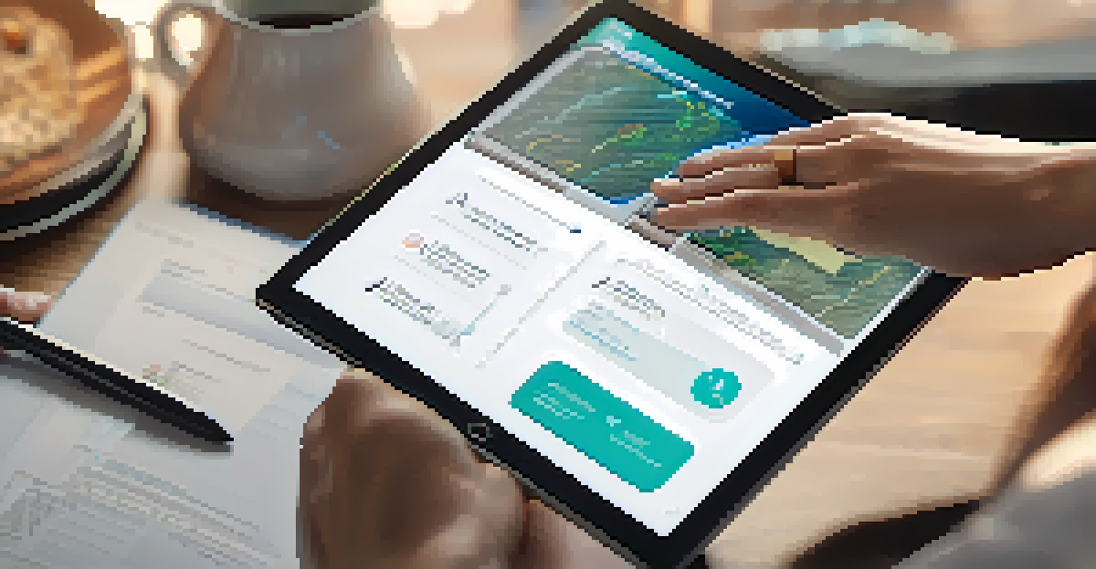 A close-up of hands using a tablet with a smart contract application on the screen, surrounded by soft natural light.