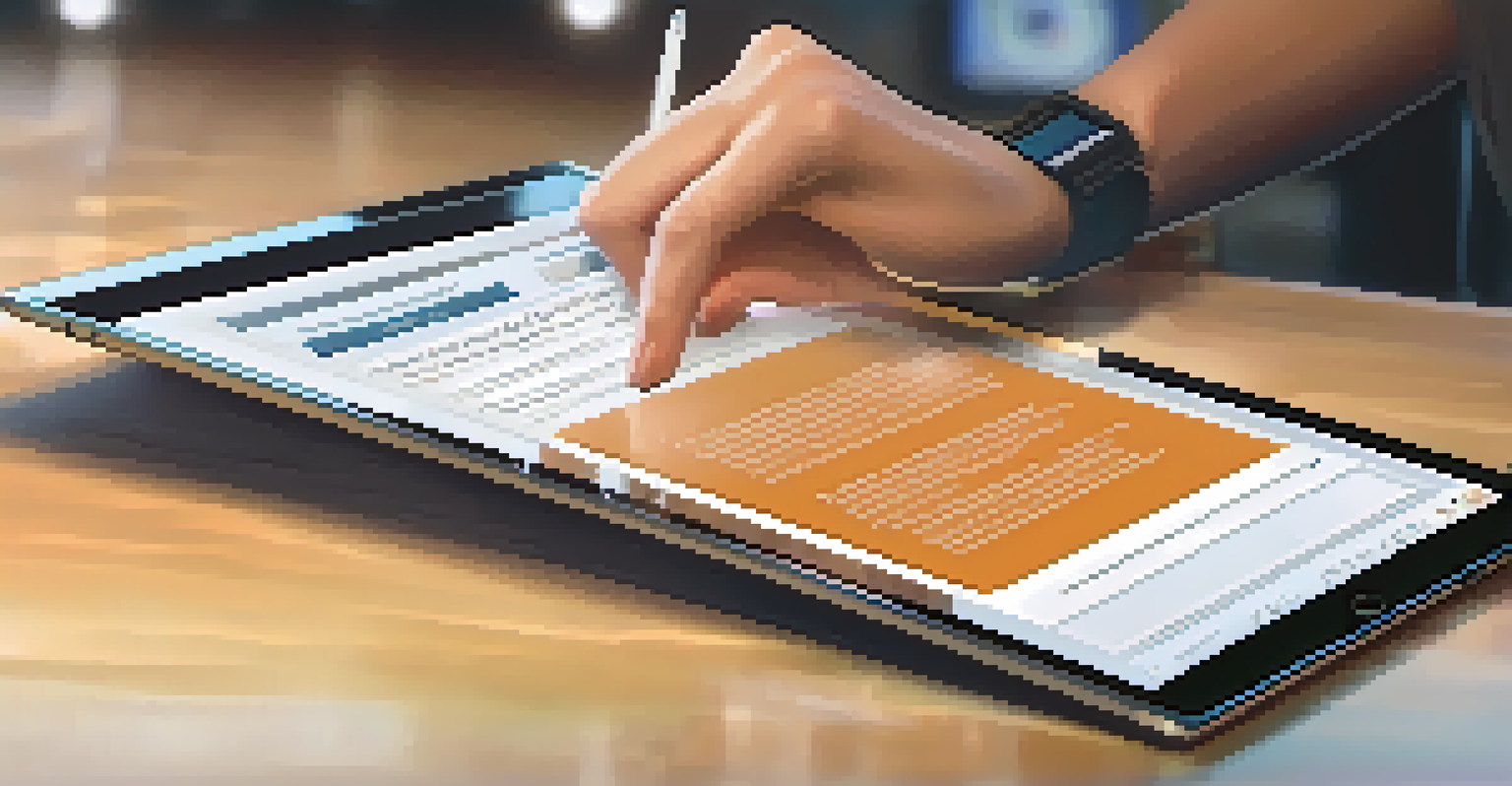 A close-up of a smart contract code on a tablet, with a hand poised above it, representing the automation and reliability of the voting process.