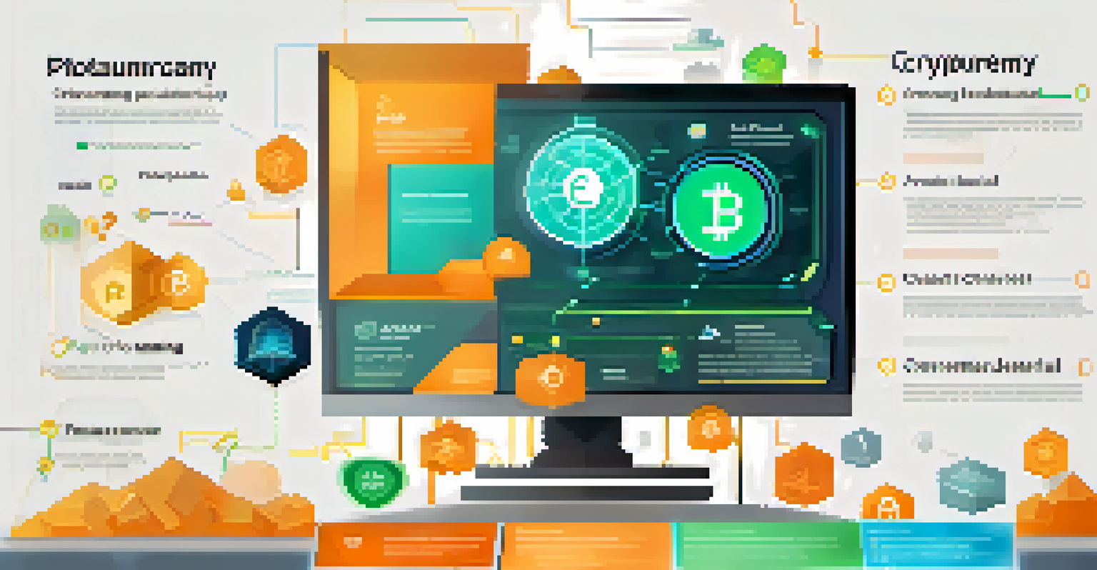 An infographic illustrating key features of cryptocurrency mining software with colorful icons.