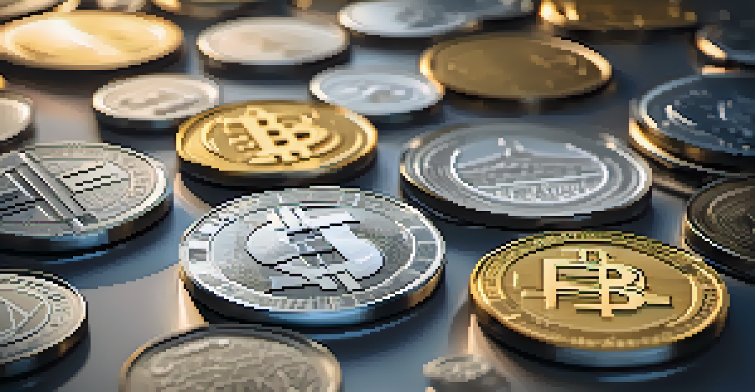A close-up of stablecoins on a reflective surface, showcasing their texture and significance in decentralized finance.