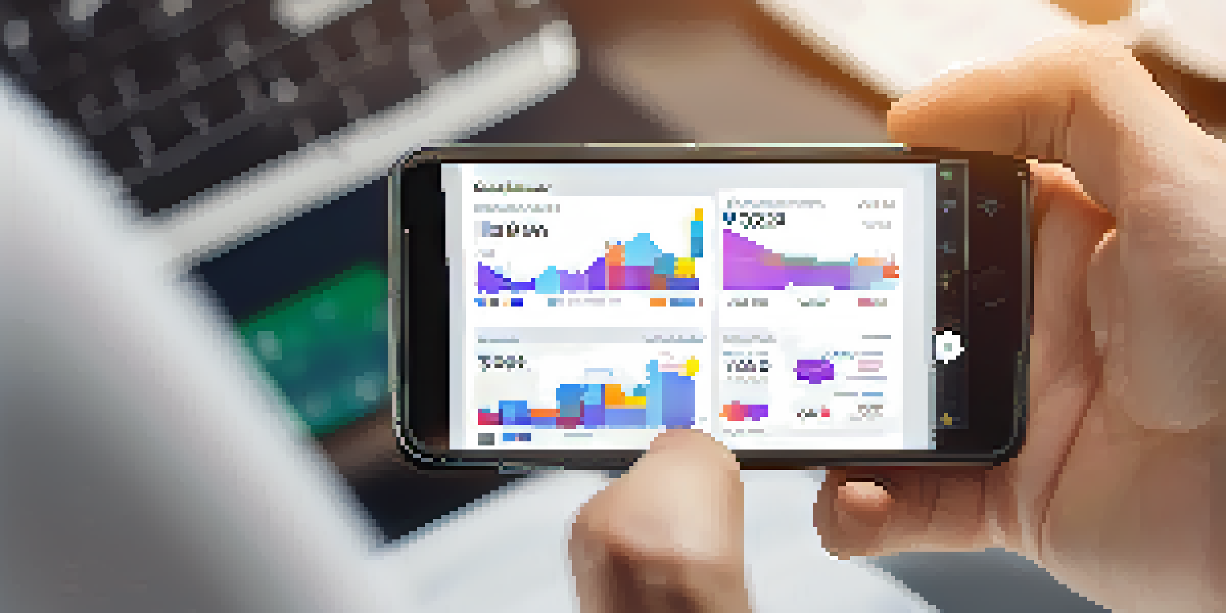 A close-up of hands using a smartphone to manage a cryptocurrency portfolio in a modern office setting.