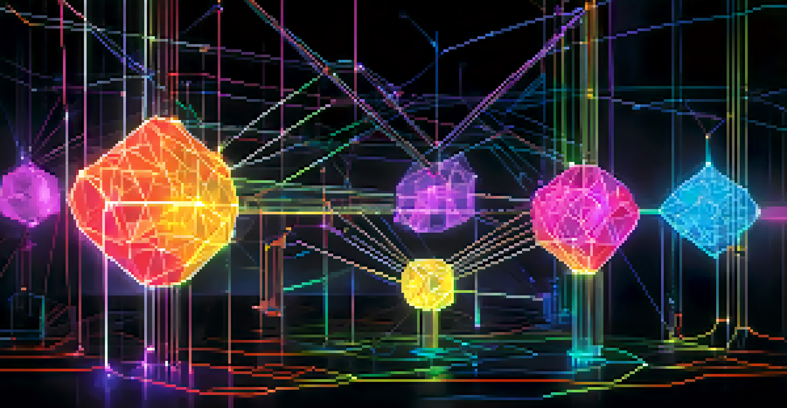 A digital illustration of a blockchain network with interconnected nodes and glowing smart contracts.