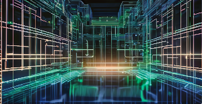 A visual representation of blockchain technology with interconnected glowing digital blocks and a circuit pattern background.