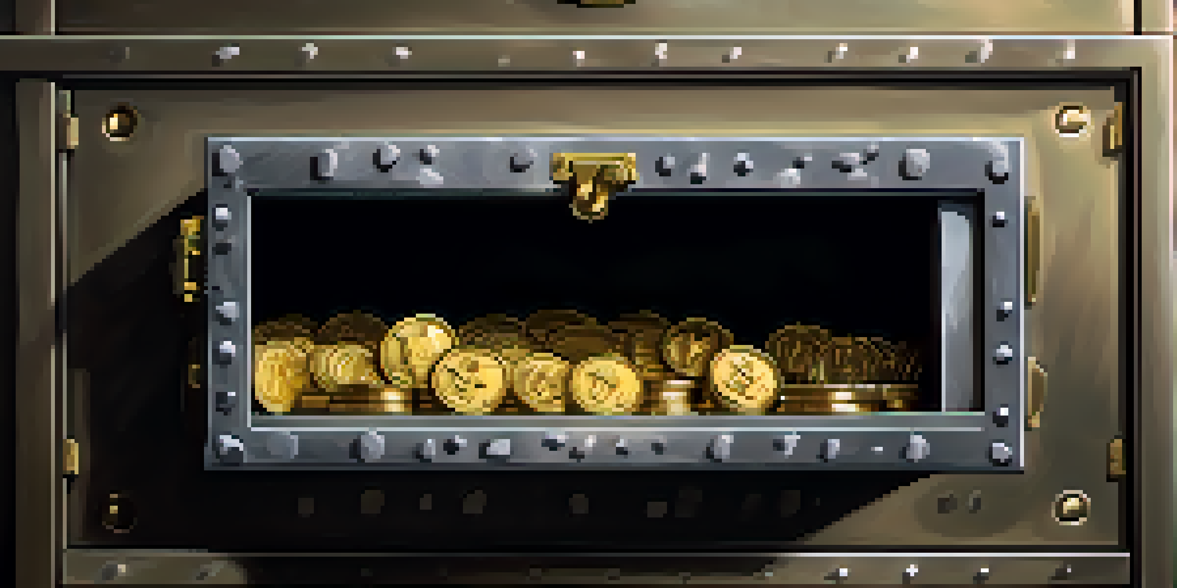 A cold wallet depicted as a safe deposit box inside a secure bank vault.