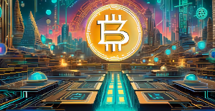 A digital landscape with a glowing Zcash logo surrounded by abstract blockchain technology and privacy elements in vibrant colors.