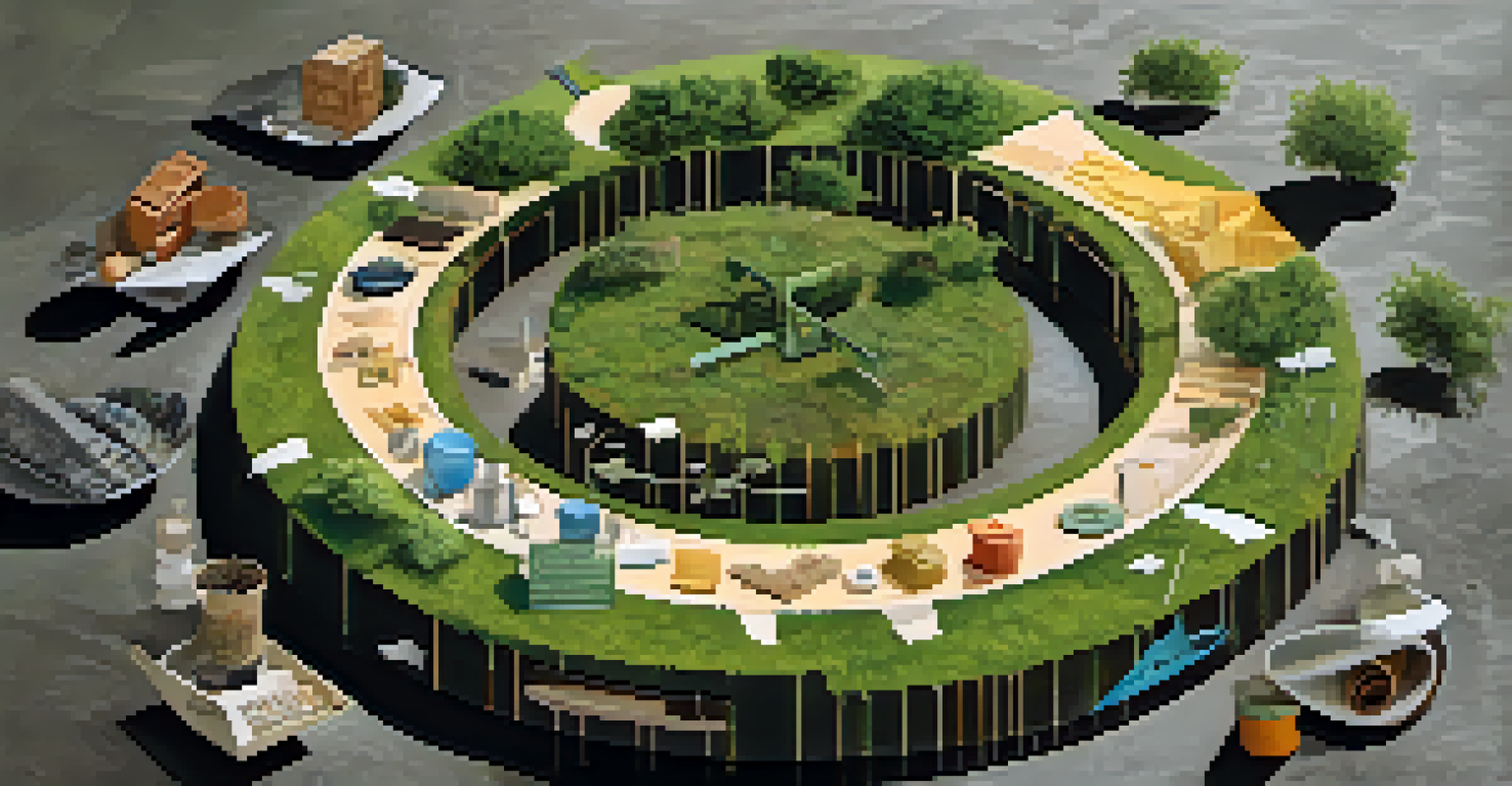 An artistic representation of a circular economy model with arrows indicating recycling and reuse.