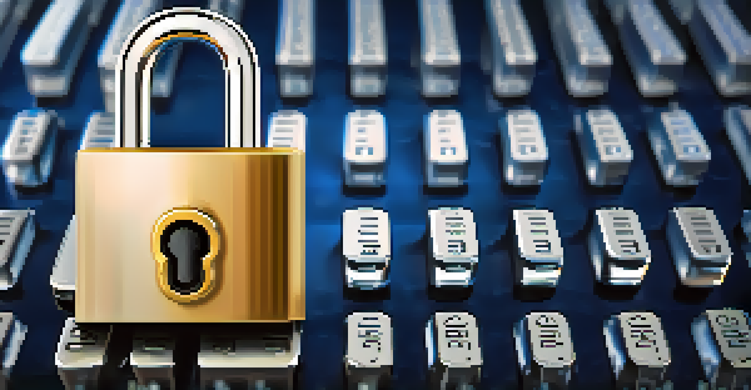 A close-up of a digital padlock representing security in cryptocurrency, surrounded by floating binary code on a futuristic digital background.