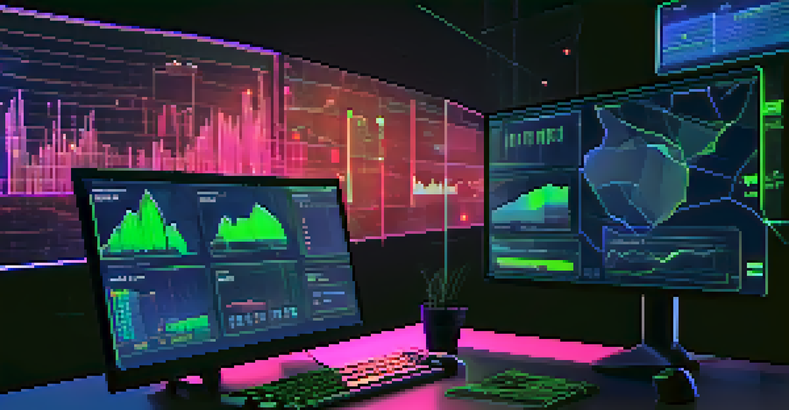 An AI security interface monitoring cryptocurrency transactions with holographic displays and graphs.