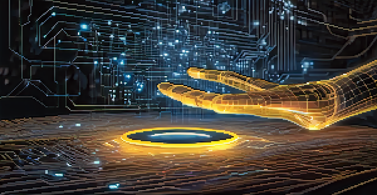 An abstract image of a robotic hand reaching for a digital contract, with glowing circuit patterns in the background.