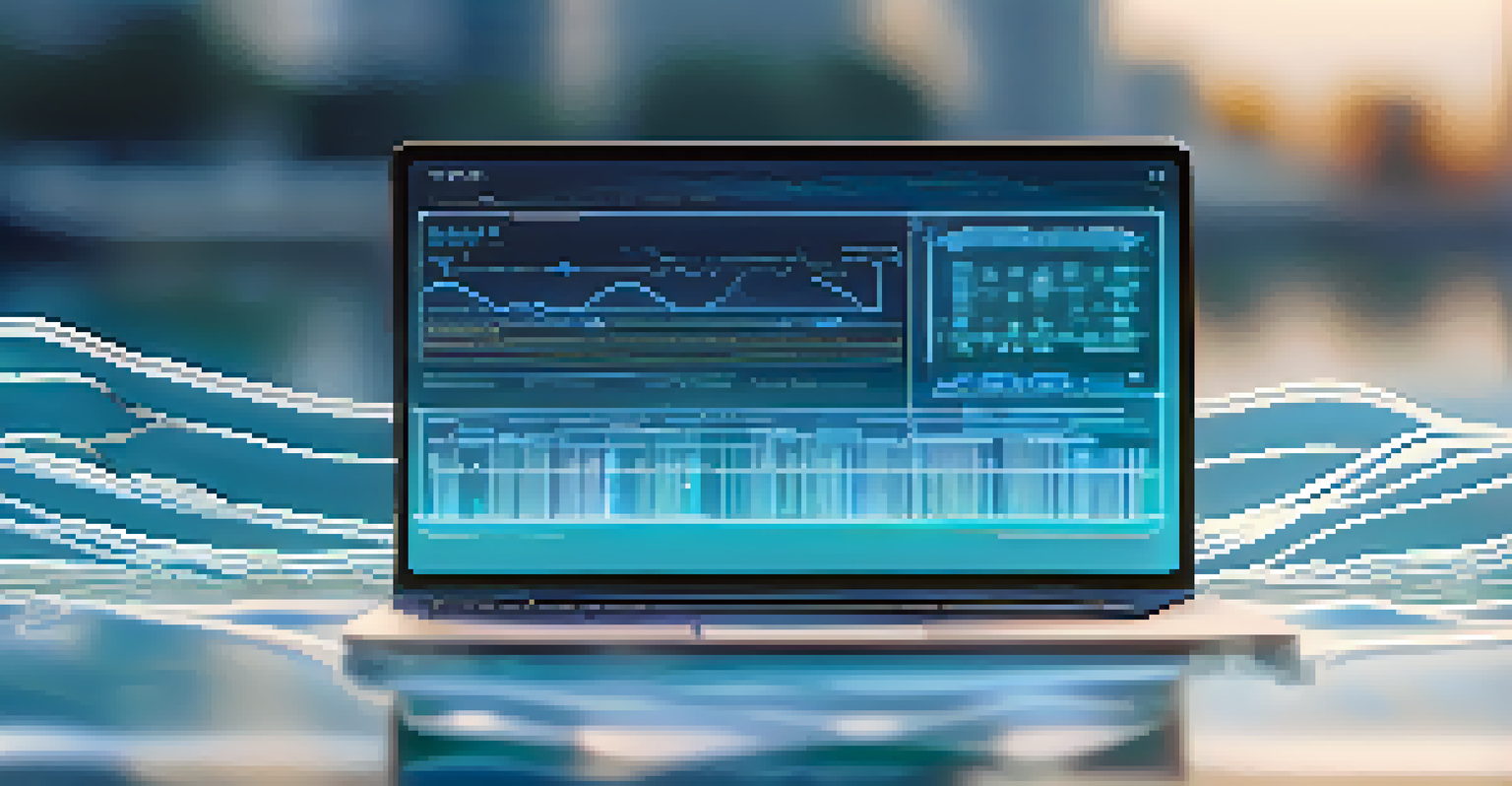 A close-up of a digital smart contract interface with flowing water in the background, representing liquidity, in a calming blue color tone.