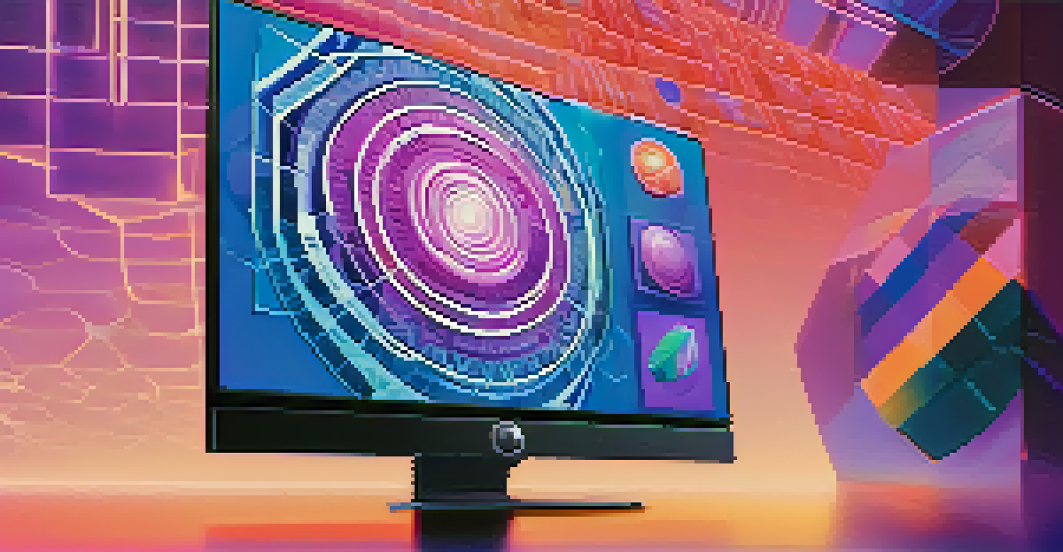A close-up of a colorful NFT token on a digital screen, with a hand reaching towards it, representing engagement in digital art.