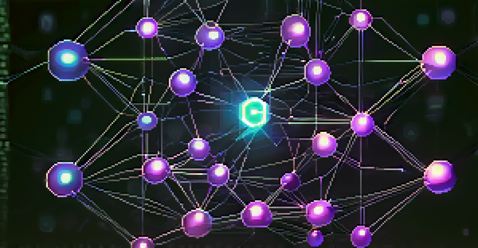 An abstract blockchain network with glowing nodes representing privacy coins.