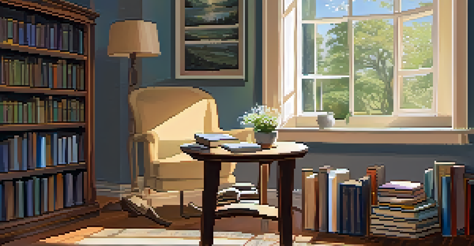 A warm and inviting reading nook with books, a chair, and a cup of tea, bathed in soft afternoon light.