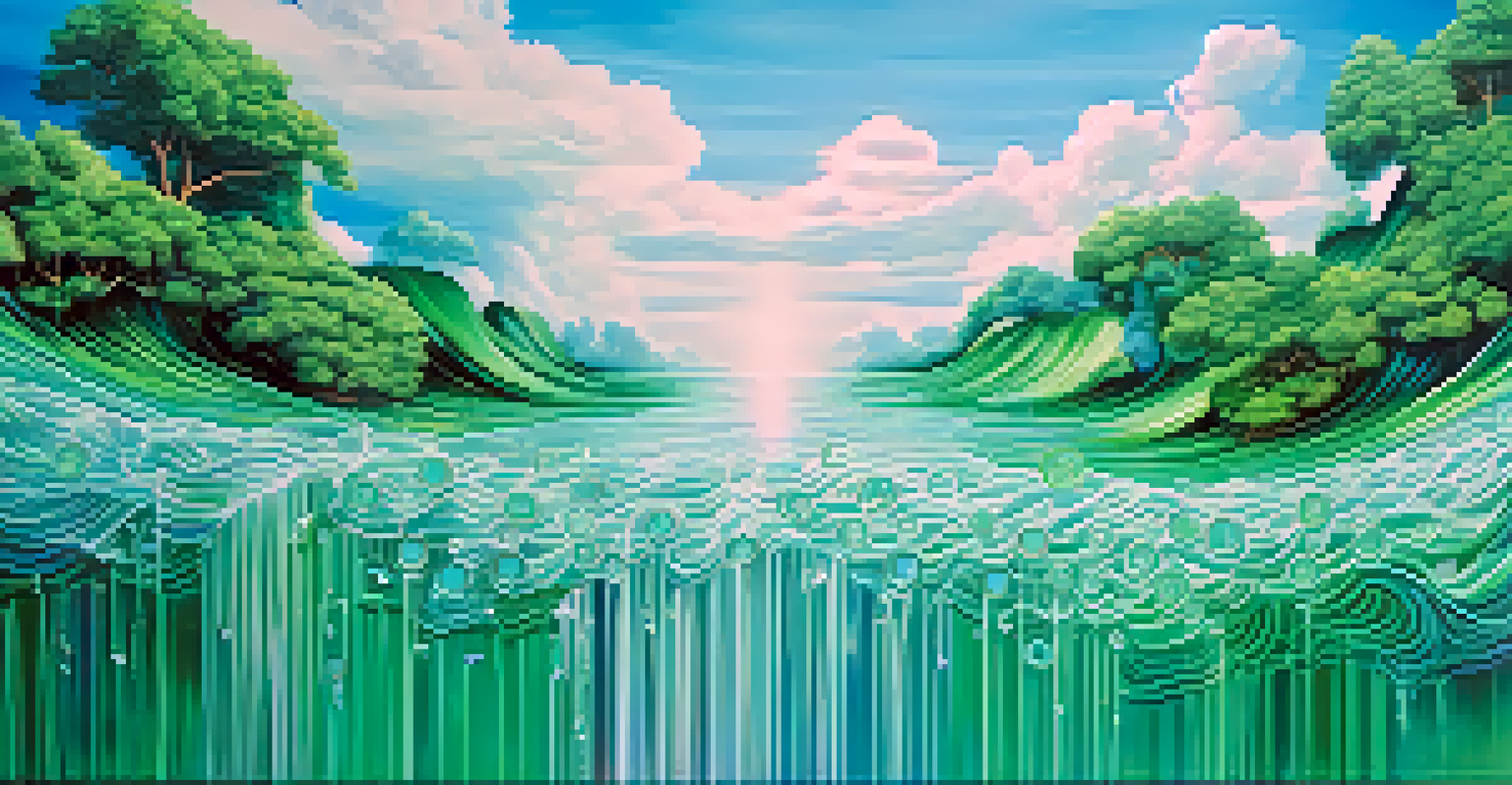 An abstract image symbolizing liquidity in cryptocurrency, with flowing water and digital currency symbols.