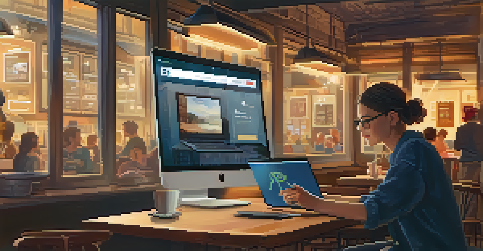 A person using a laptop in a café with a visible VPN app and a coffee cup, highlighting public Wi-Fi security.