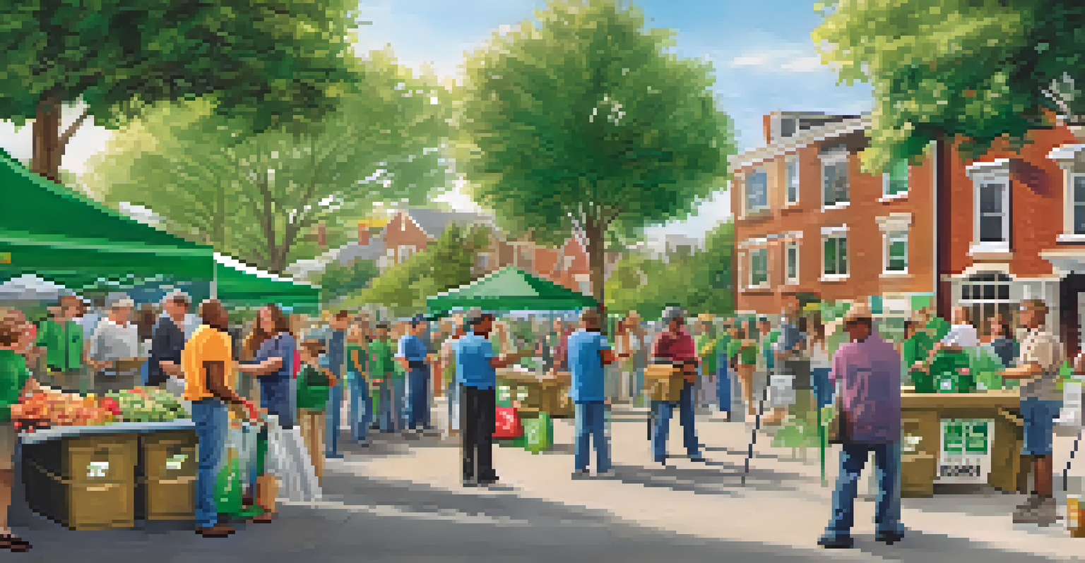 A community event showing residents and local businesses collaborating on waste management initiatives.