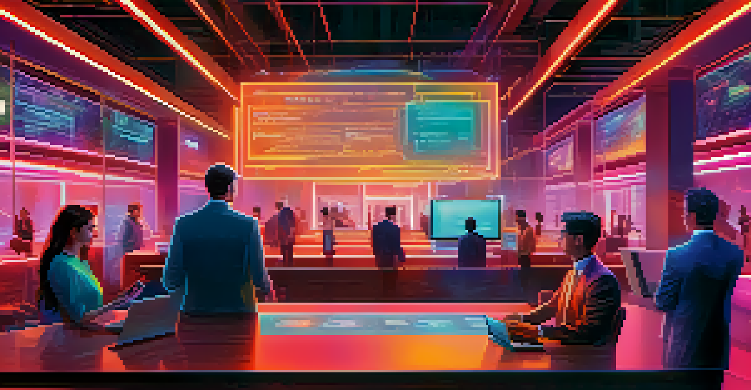 An artistic depiction of smart contracts executing a digital transaction in a high-tech environment.