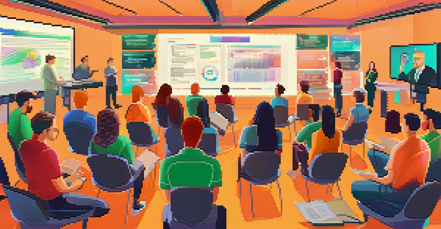 A classroom environment with people learning about cryptocurrency and blockchain technology.