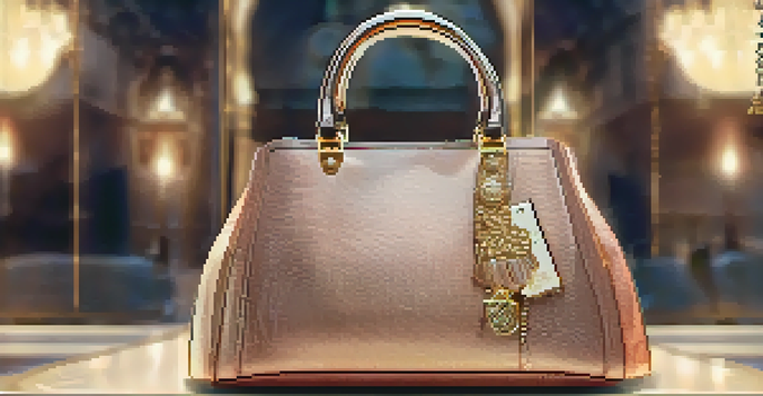 A luxurious designer handbag with a glowing NFT certificate of authenticity beside it, set against a softly lit background.