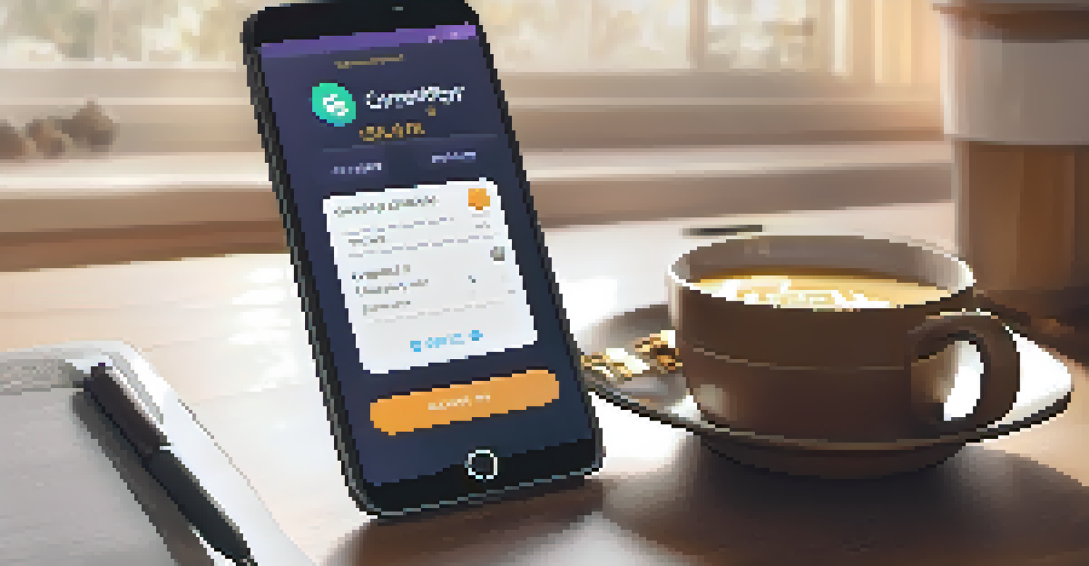 A smartphone showing a cryptocurrency wallet app in a cozy home setting with a coffee cup.