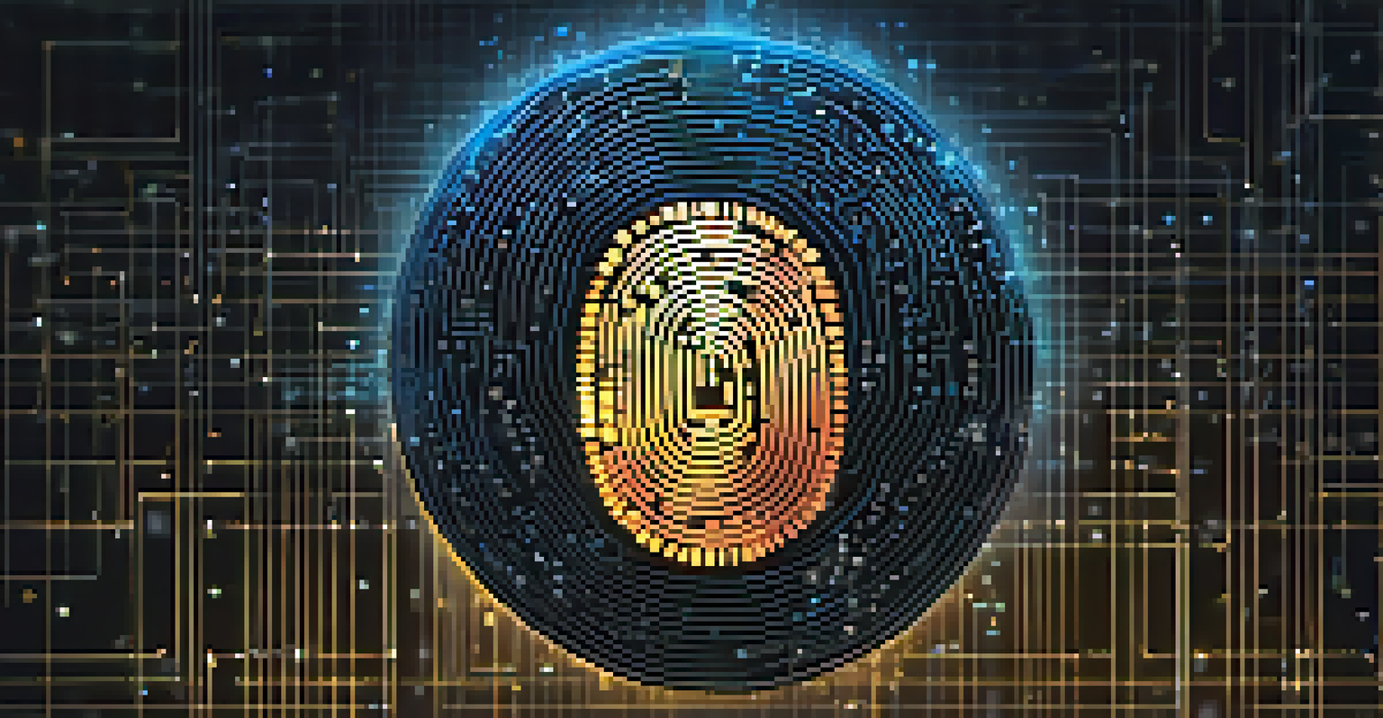 A glowing fingerprint made of circuits and binary code, representing digital identity verification.