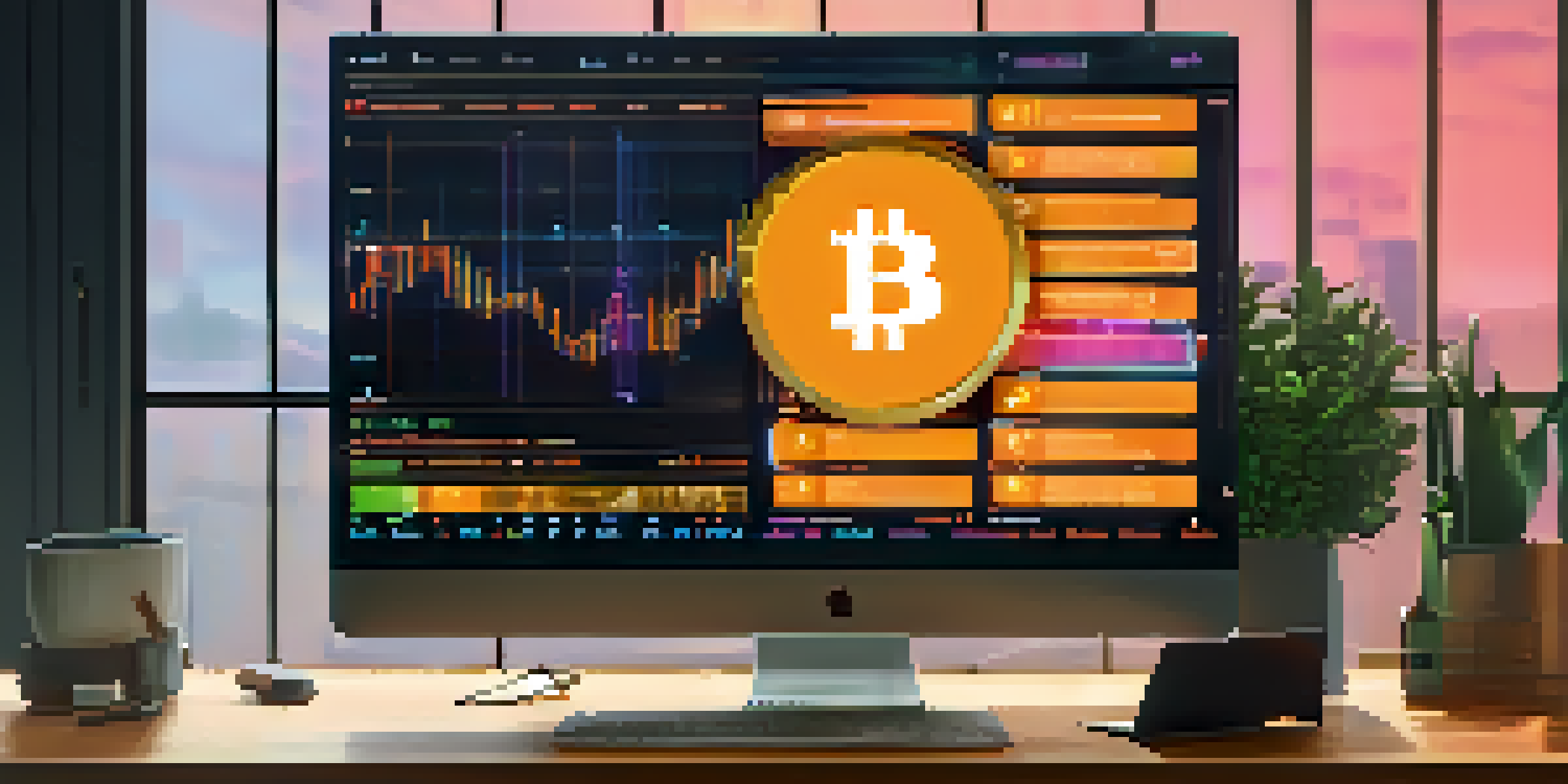 A modern computer screen showcasing a cryptocurrency transaction interface with graphs and digital currencies.