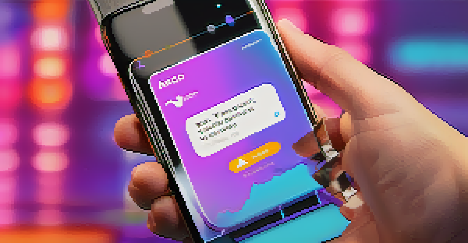 A close-up of a smartphone showing a trending Twitter hashtag related to cryptocurrency, held in a hand.