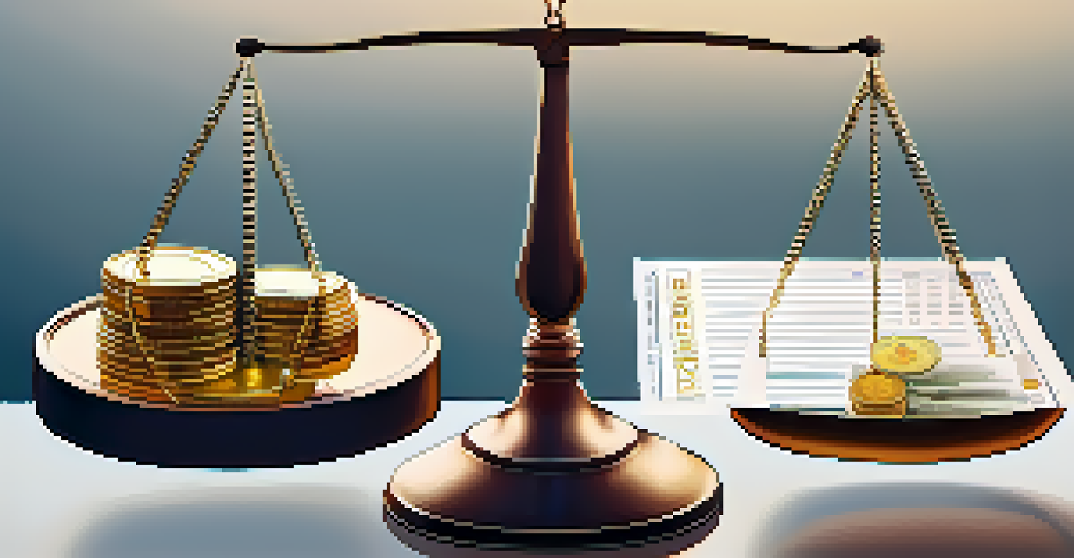 A visual metaphor showing a balance scale with cryptocurrency coins and tax documents, symbolizing the balance between investments and tax liabilities.