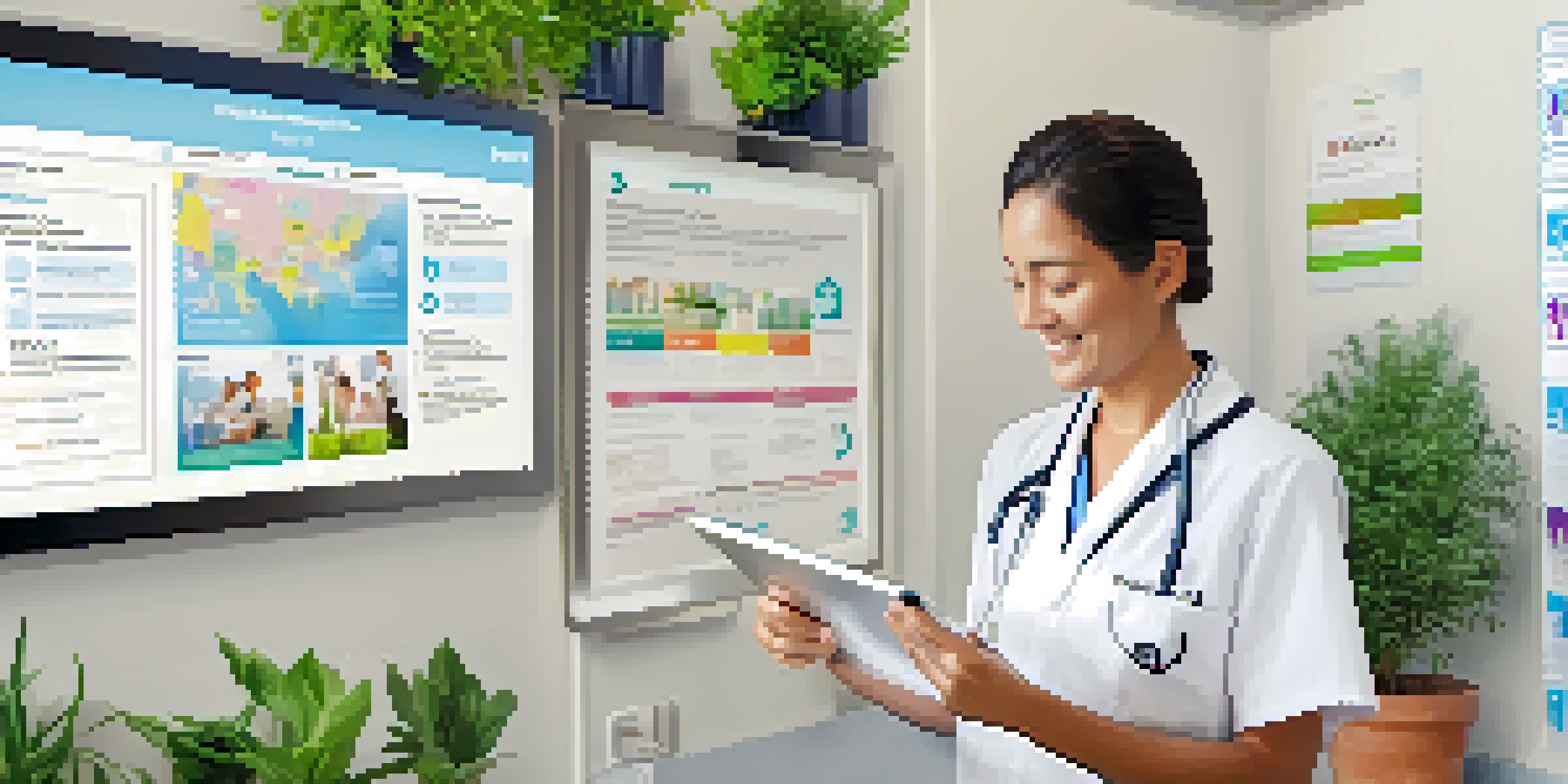 A patient using a tablet to check their health insurance claims status in a bright healthcare setting.