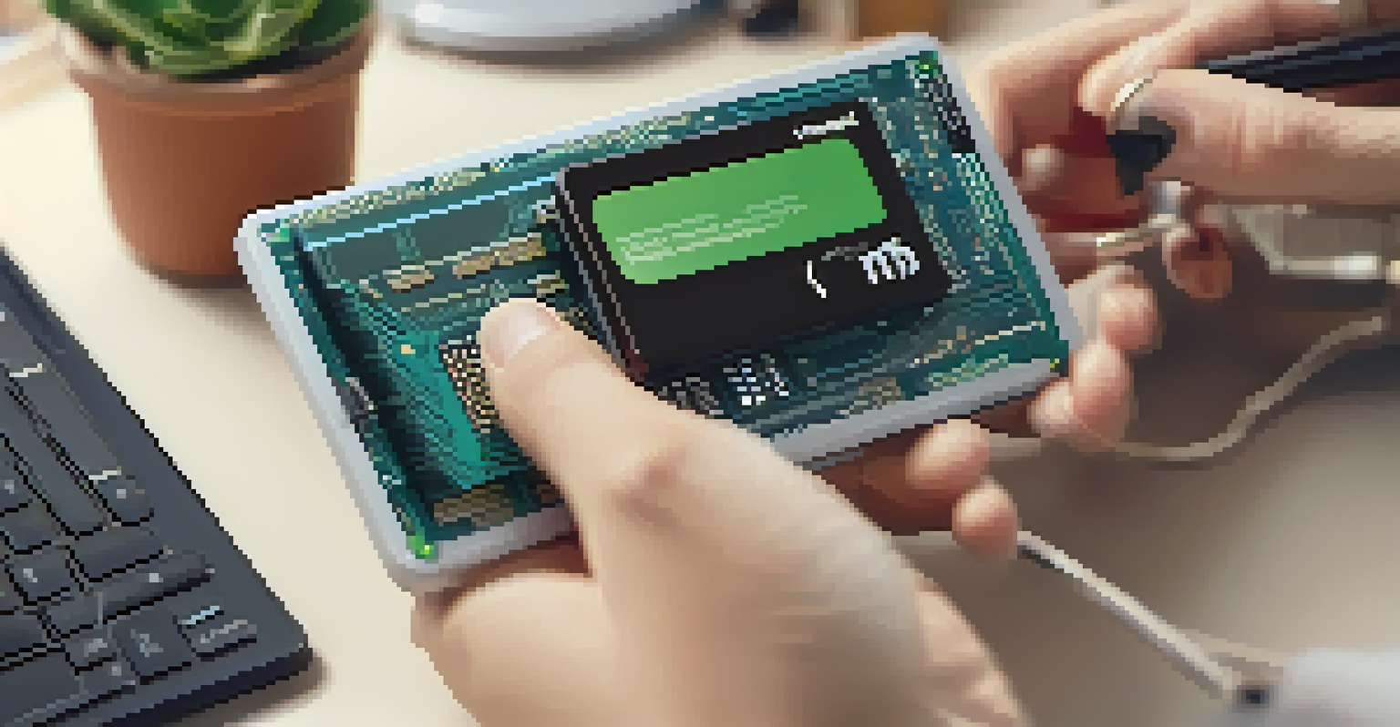A person setting up a hardware wallet on their desk with a focused expression.