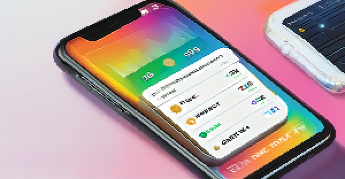 A smartphone displaying a colorful and user-friendly cryptocurrency wallet interface with a gradient background.