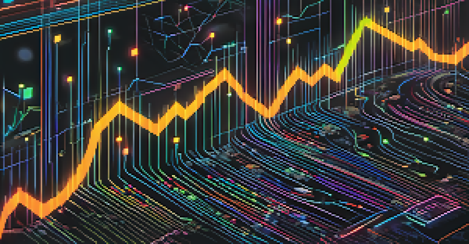 An abstract image illustrating the connection between forex and cryptocurrency markets with flowing lines and currency symbols.