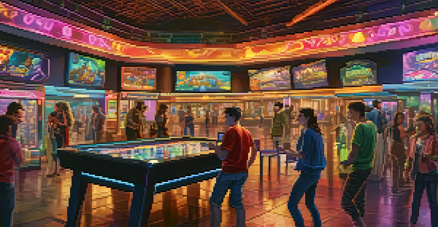 A colorful virtual world with players engaging in battles and earning tokens, showcasing a play-to-earn gaming environment.