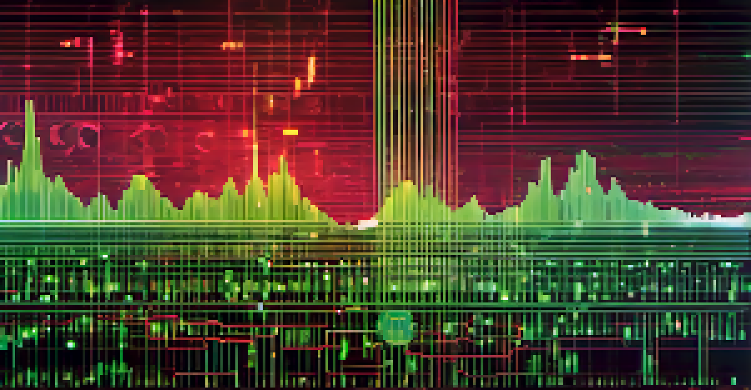 An abstract image illustrating cryptocurrency volatility with a fluctuating graph and digital coins, set against a tech-inspired background.