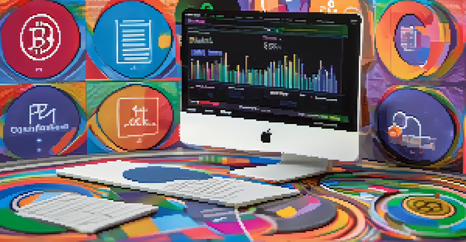 A user analyzing cryptocurrency data on a computer screen, showing colorful charts and graphs.