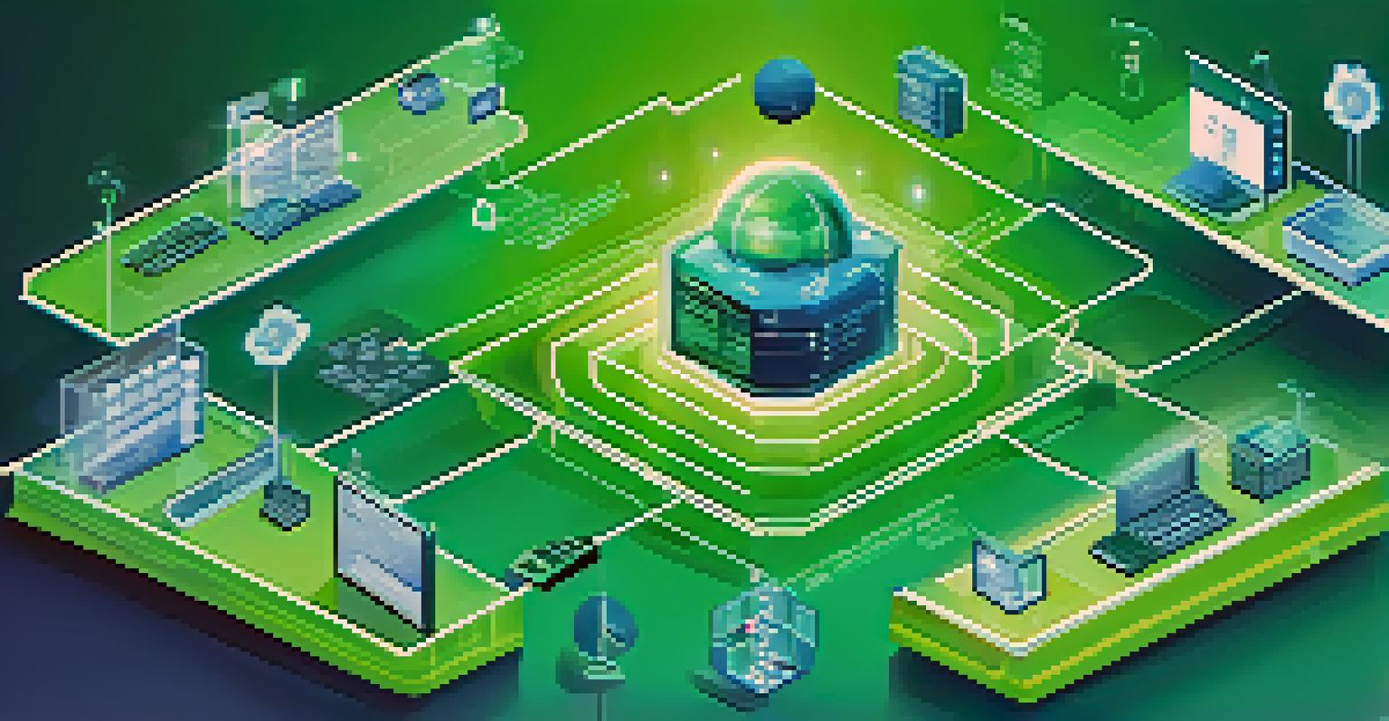 An illustration of a decentralized oracle system with various data source icons connected to a smart contract interface, set against a blue and green gradient background.