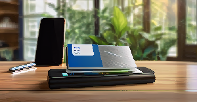 A smartphone displaying a cryptocurrency application and a hardware wallet on a wooden desk with soft natural light, a plant in the background.