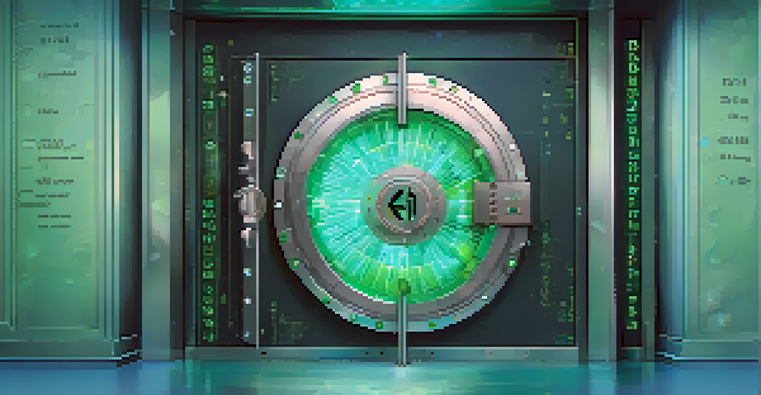 A bank vault door with digital code and mathematical symbols, depicting security in finance.