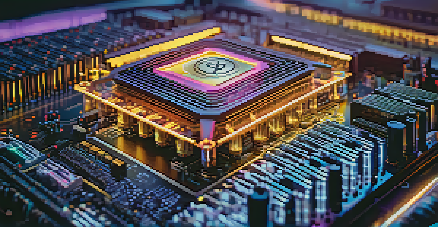 A close-up view of a computer motherboard with glowing graphics cards, representing the technology behind cryptocurrency mining.