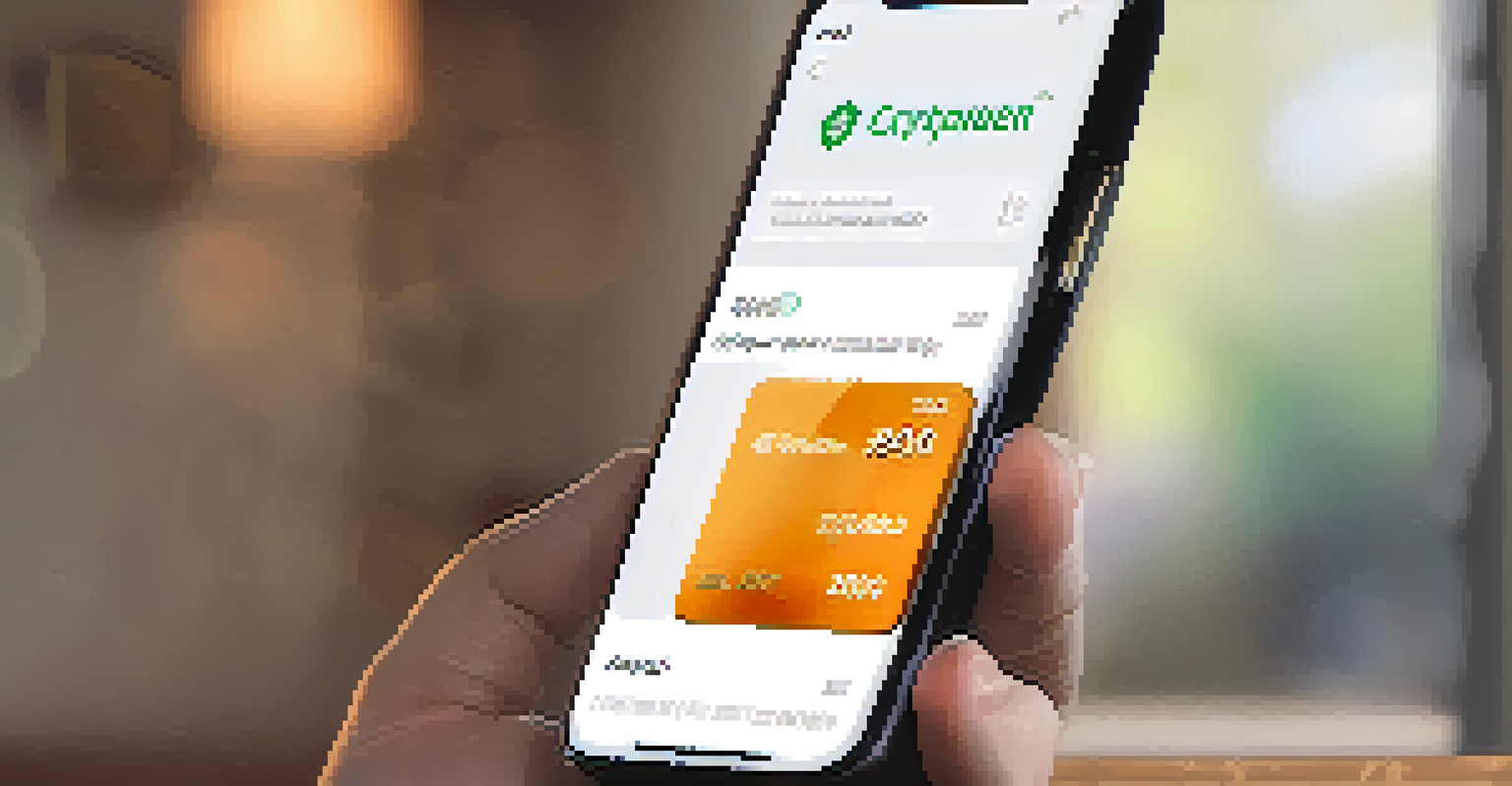 A close-up of a smartphone in a person's hand showing a cryptocurrency wallet app, set in a cozy home with soft natural light.