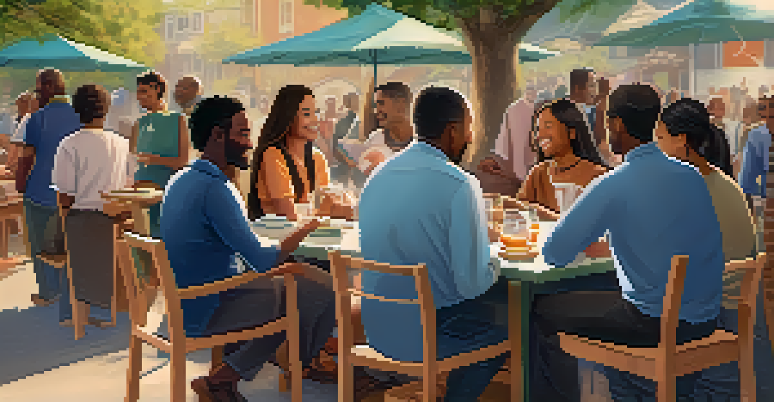 A diverse group of people gathered outdoors, discussing decentralized insurance and pooling resources, with digital devices and charts in view.