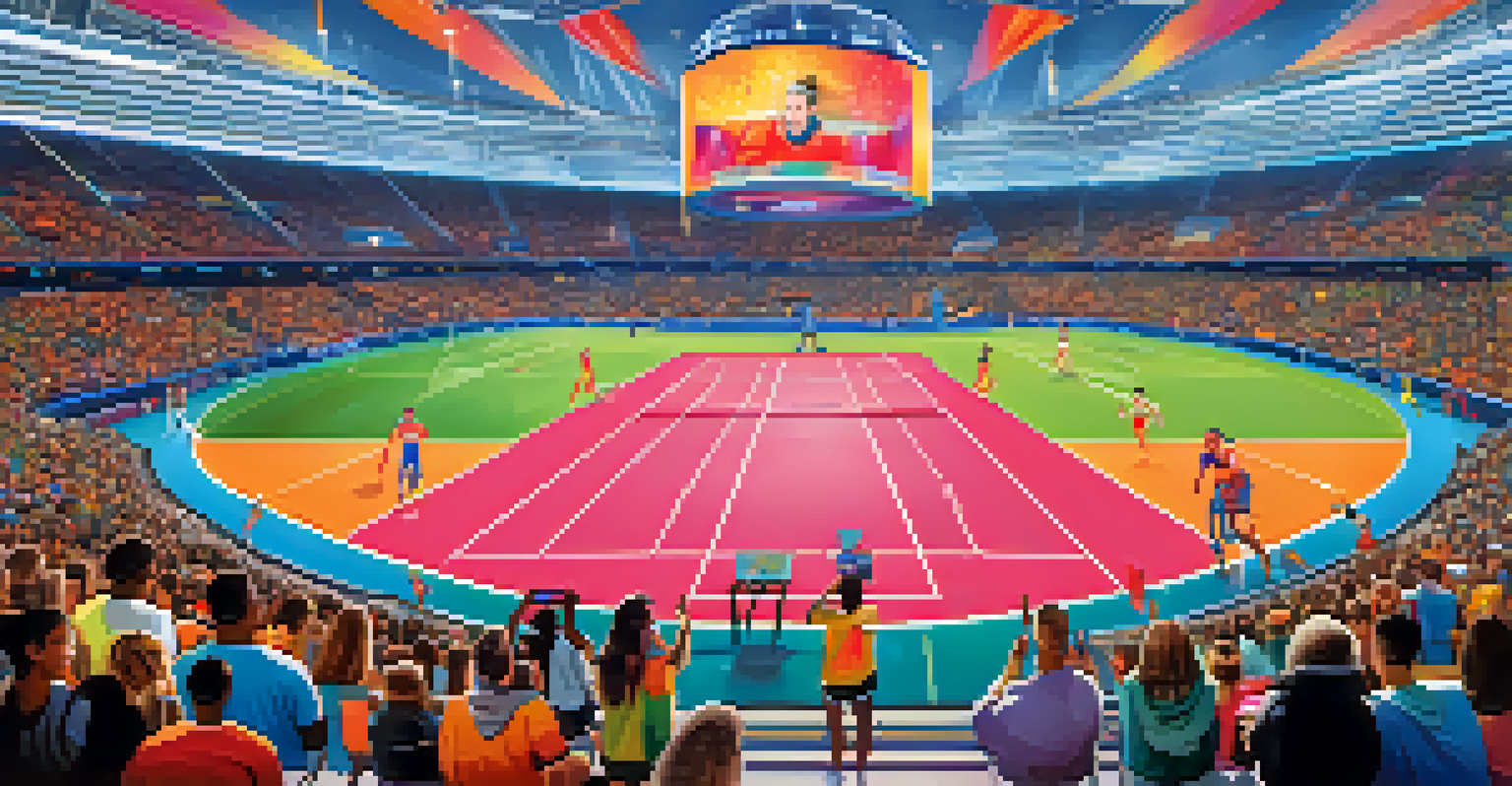 A virtual meet-and-greet event featuring a famous athlete and fan avatars in a digitally rendered sports arena.
