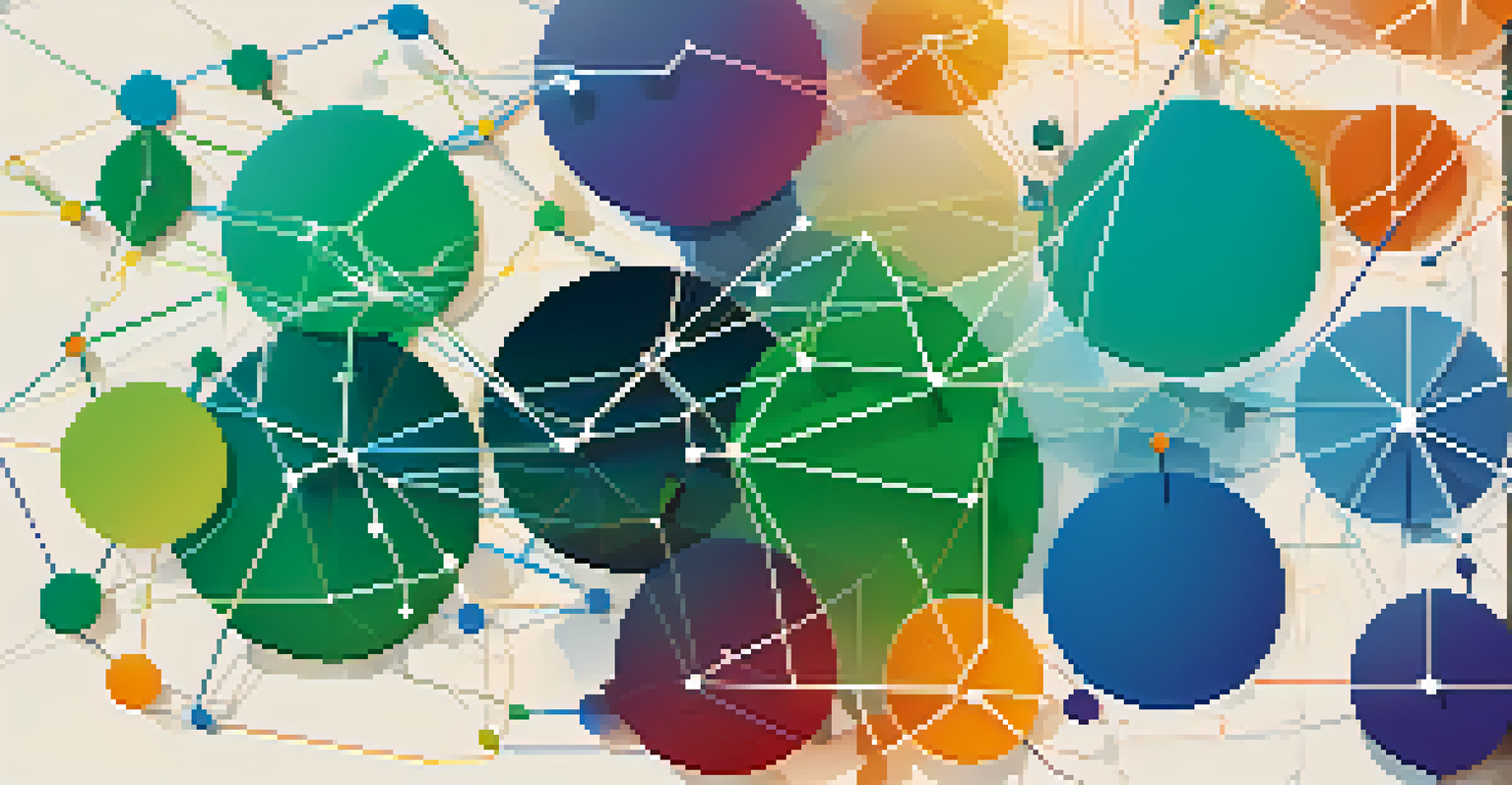 An abstract image showing interconnected blockchain networks with colorful nodes and data flow lines on a blue-green gradient background.