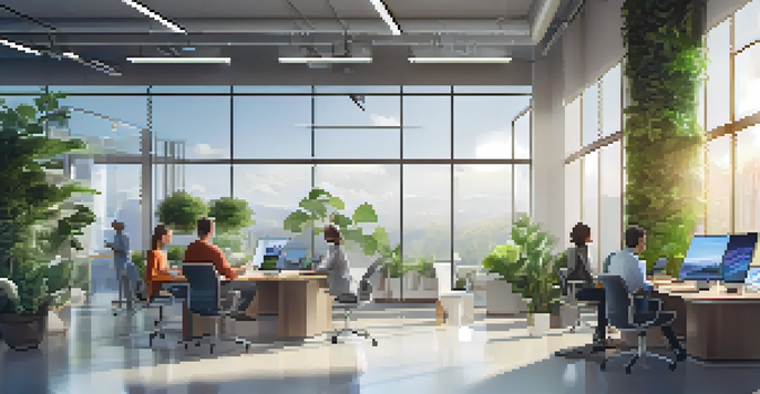 A modern office with diverse professionals working together around a digital tablet that shows smart contract code.