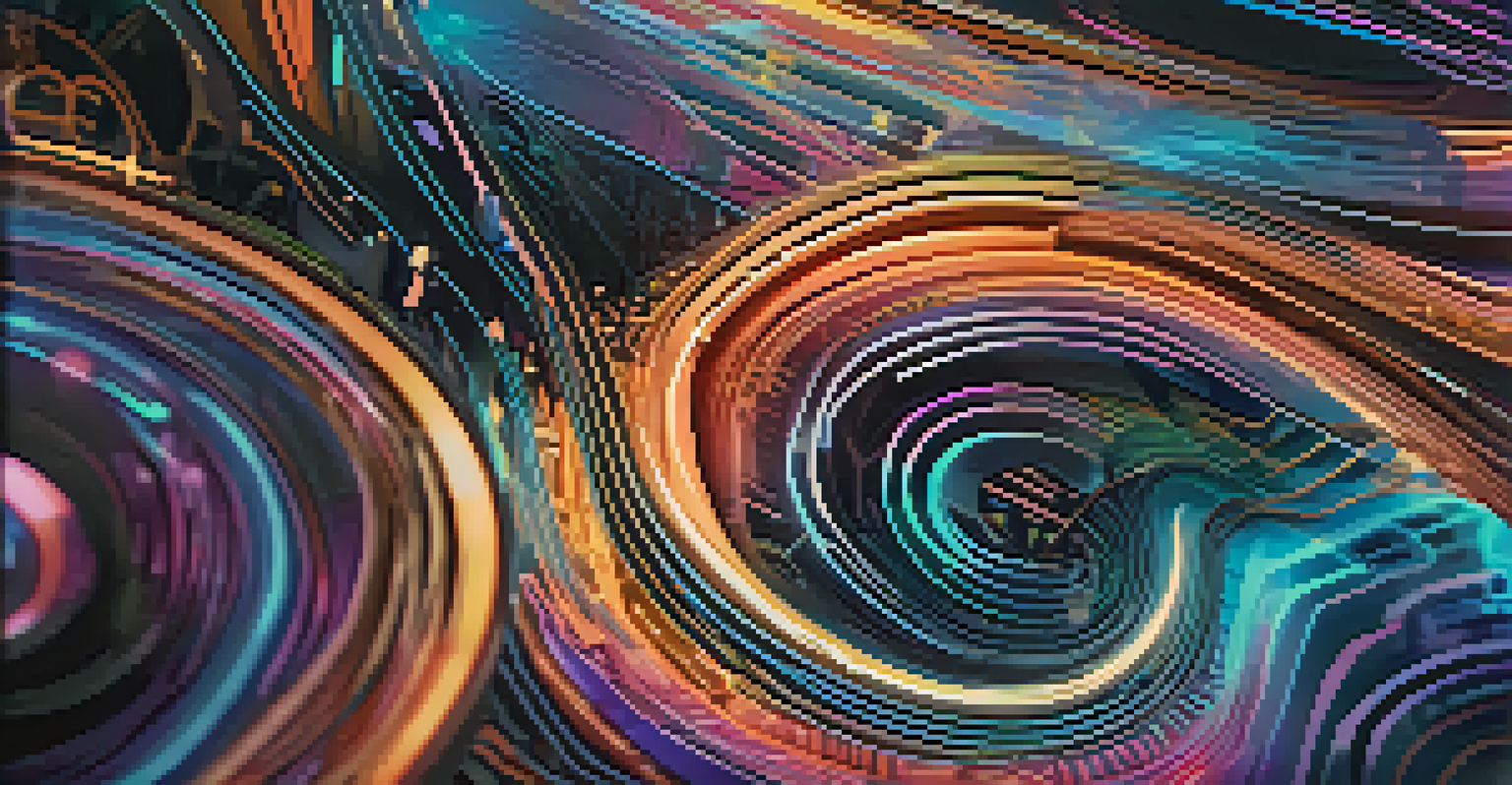 A close-up of abstract digital art displayed as an NFT on a sleek blockchain interface, with swirling colors and intricate patterns.