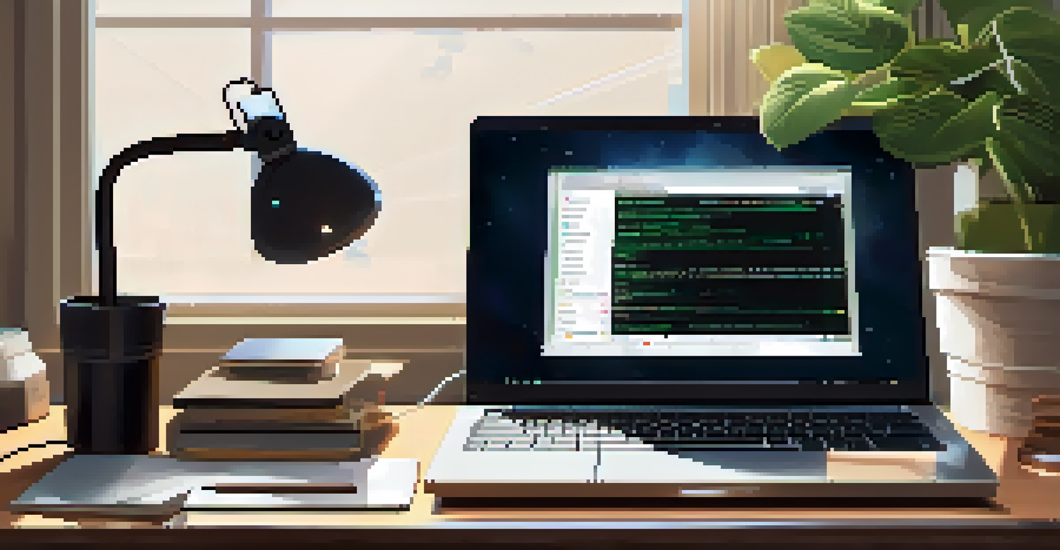 A workspace with a laptop showing security measures for cryptocurrency, surrounded by a notebook, pen, and a potted plant in soft lighting.
