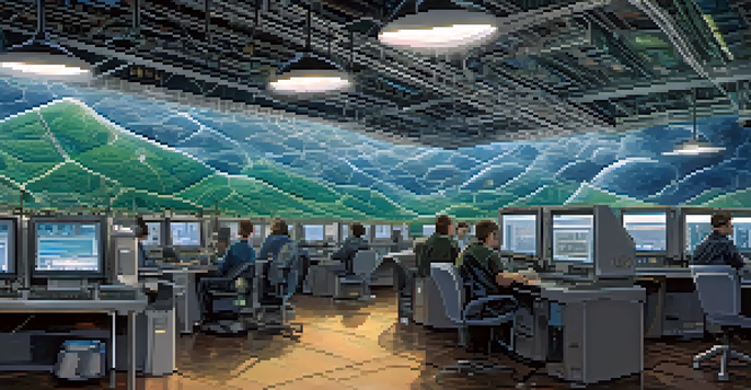 An illustration contrasting Proof-of-Work with a busy mining facility and Proof-of-Stake represented by serene validators.