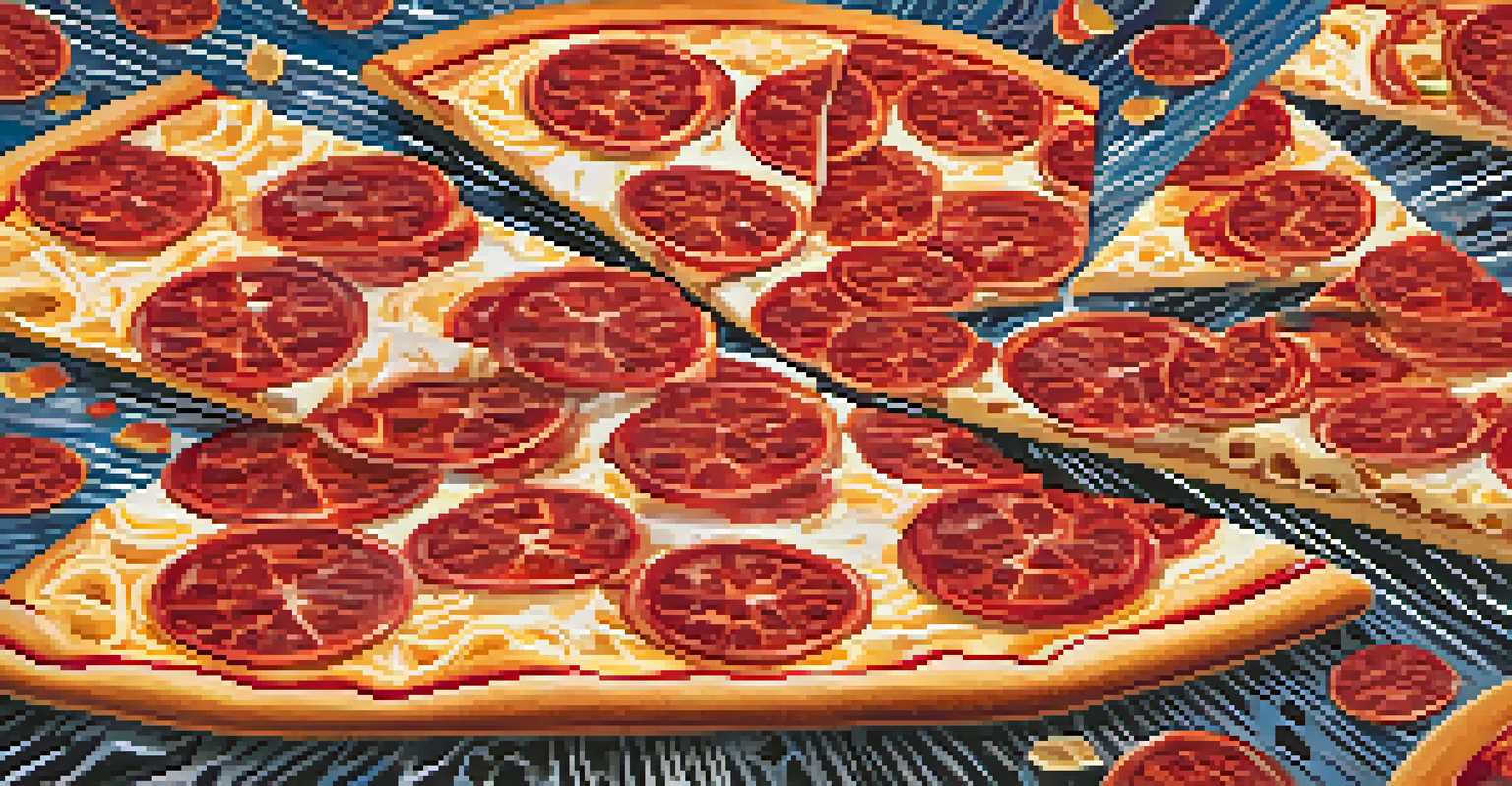 A pizza divided into slices, each representing a blockchain shard, against a colorful background.