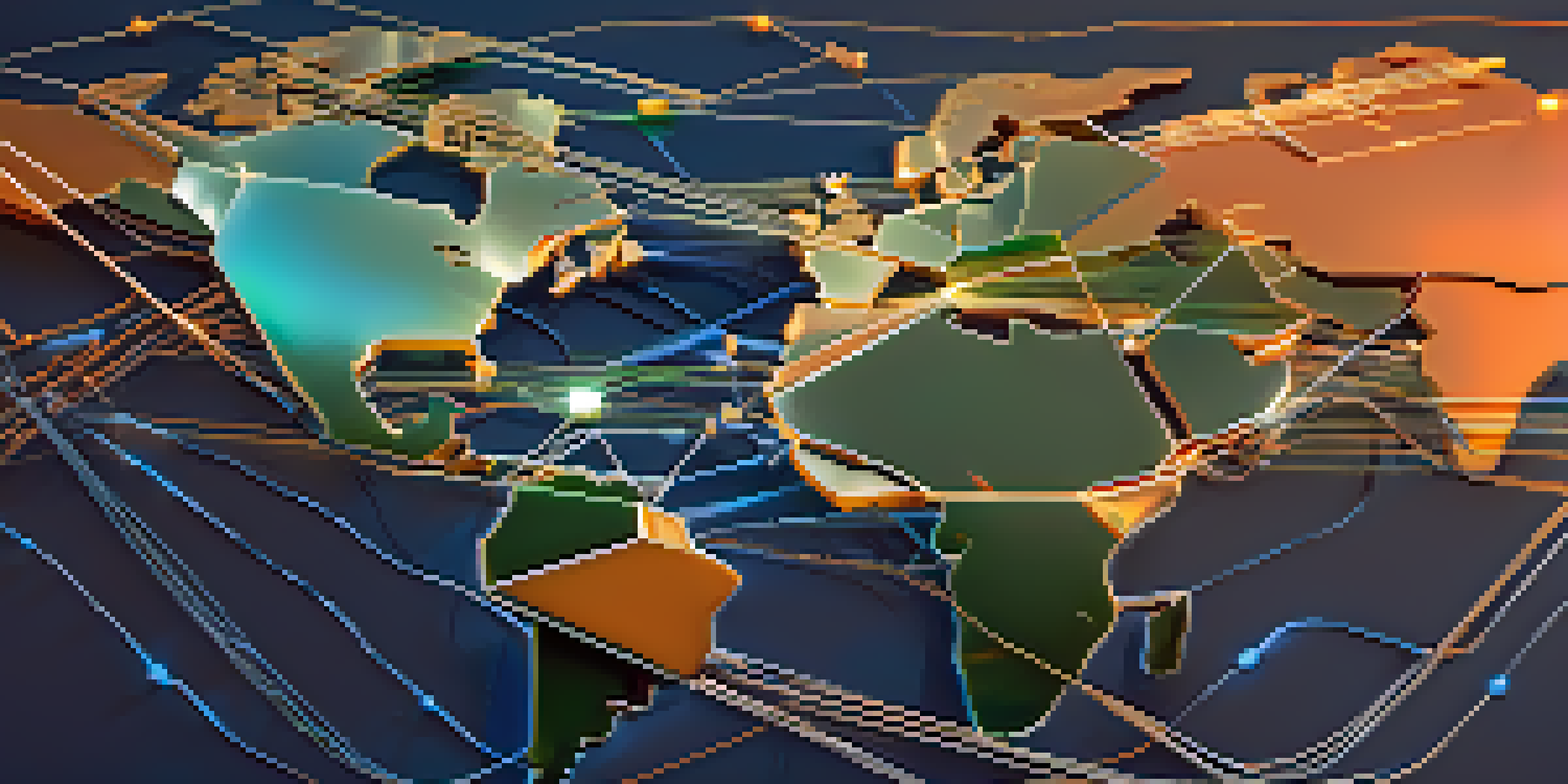 An image showing a split blockchain hard fork, with the original version in blue and green tones on the left, and the new version in orange and gold tones on the right, set against a digital world map background.